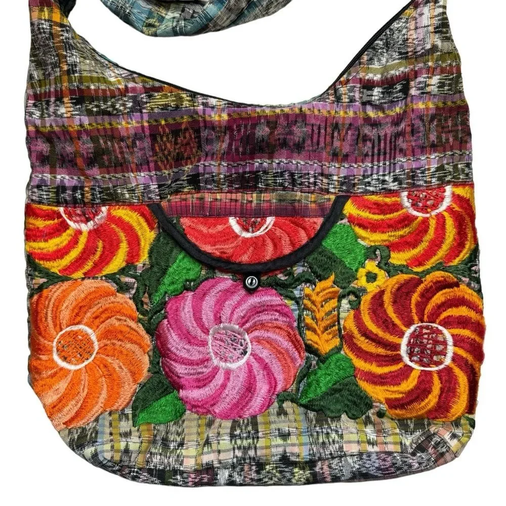 Women's Hobo Bohemian Floral Embroidered Shoulder Bag Crossbody Purse Pocketbook
